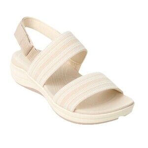 Easy Spirit Strappy Sandal Hook & Loop Beige Striped Wedge Women Size 8W